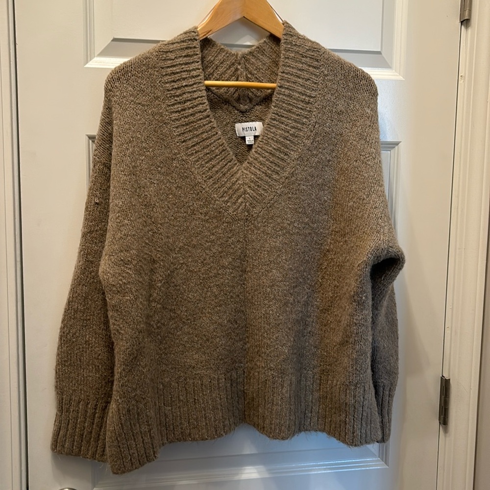pistola Taupe V-Neck Knit Sweater